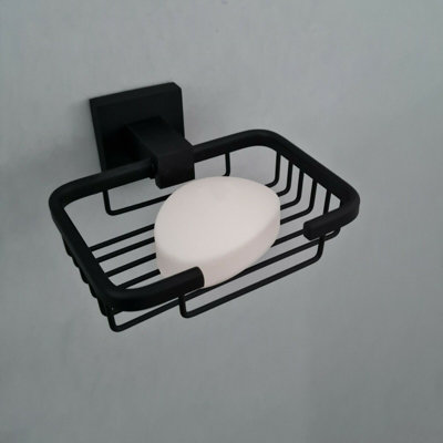 Black Matt Finish Wall Mounted Bathroom Accessory Towel Rail Soap Dish Holder - 3