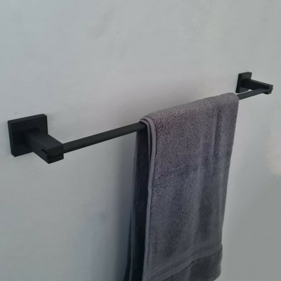 Black Matt Finish Wall Mounted Bathroom Accessory Towel Rail Soap Dish Holder - 4