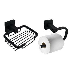 Black Matt Finish Wall Mounted Bathroom Soap Dish Holder Toilet Roll Holder