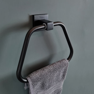 Black Matt Holder Square Hand Towel Holder Black Wall Mounted Accessory DIY at B Q