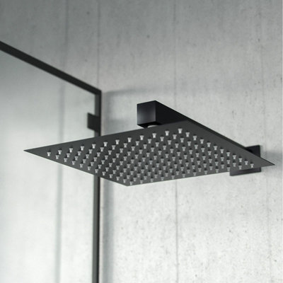 Black Matt Square Rainfall Shower Head with Hand Held Thermostatic Valve Temel