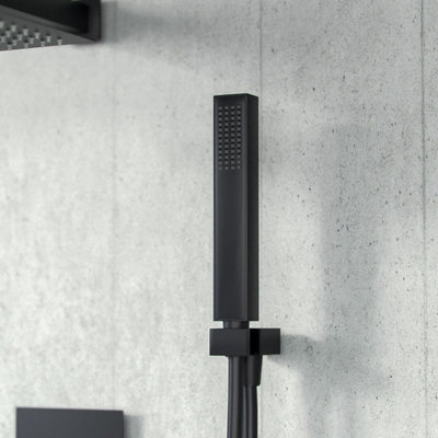 Black Matt Square Rainfall Shower Head with Hand Held Thermostatic Valve Temel - 4