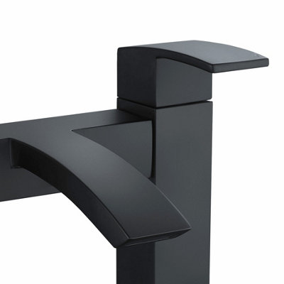 Black Matt Waterfall Basin & Bath Filler Tap Lever Square Deck Mounted Inc. Bath Waste - 4