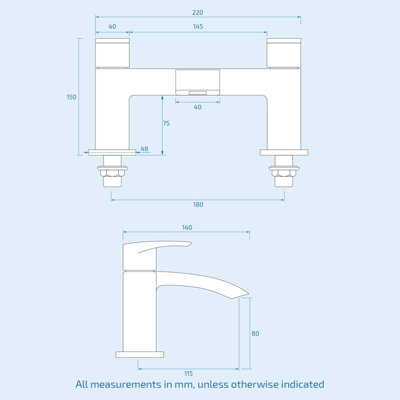Black Matt Waterfall Basin & Bath Filler Tap Lever Square Deck Mounted Inc. Bath Waste - 8