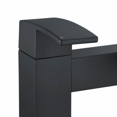 Black Matt Waterfall Bath Filler Tap Lever Square Deck Mounted Modern - 4