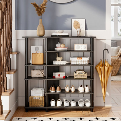 Black MDF Shoe Rack with 8 Open Shelves for Entryway or Closet ...