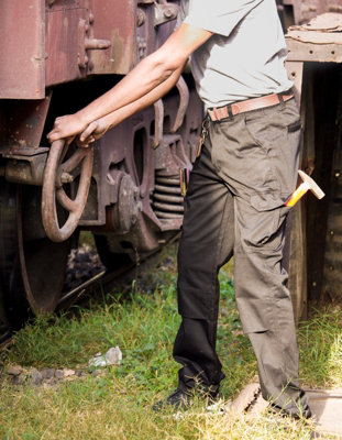 Black Mens Cargo Combat Work Trouser Multi Pockets Work Pants with Semi Elasticated Waist Band Knee Pad Pockets W28 ' L29