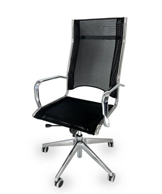 Black Mesh Swivel Office Chair with Steel Armrests and Rubber Castors, 70x55x125 cm, brand Off Line model Blick