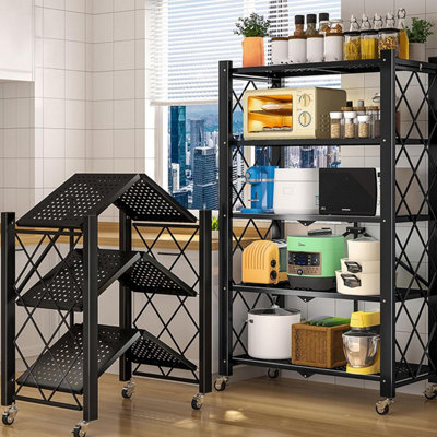 Black Metal 3, 4 & 5 Tier Wire Multifunctional Foldable Portable No ...