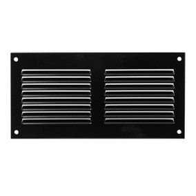 Black Metal Air Vent Grille 200mm x 100mm with Fly Screen Flat