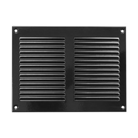 Black Metal Air Vent Grille 200mm x 150mm with Fly Screen