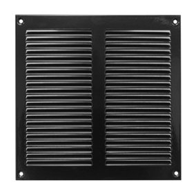 Black Metal Air Vent Grille 200mm x 200mm Fly Screen Flat