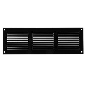 Black Metal Air Vent Grille 300mm x 100mm with Fly Screen