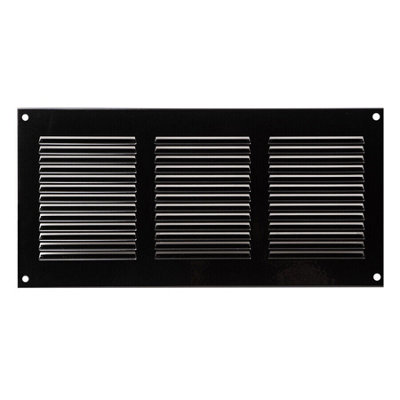 Black Metal Air Vent Grille 300mm x 150mm Fly Screen Flat Louvre Duct Cover