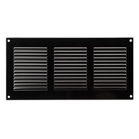 Black Metal Air Vent Grille 300mm x 150mm Fly Screen Flat Louvre Duct Cover