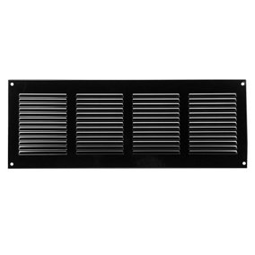 Black Metal Air Vent Grille 400mm x 150mm Fly Screen Flat