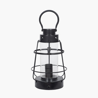 Black Metal and Clear Glass Oil Lantern Table Lamp