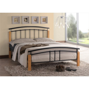 Black Metal & Beech Bed Frame - Small Double 4ft