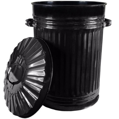 Black Metal Bin Retro Galvanised Dustbin Vintage Style Steel Bin 45L