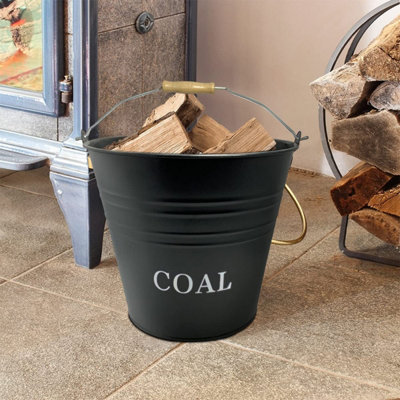 Black Metal Coal Bucket with Carry Handle