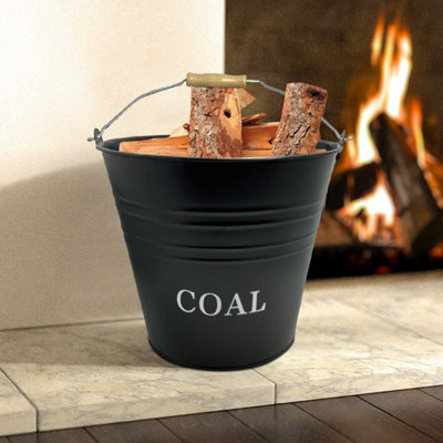 Black Metal Coal Bucket with Carry Handle