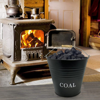 Black Metal Coal Bucket with Carry Handle - 3