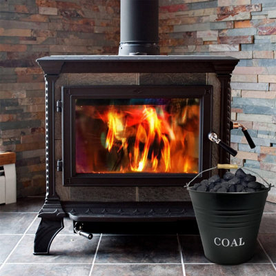 Black Metal Coal Bucket with Carry Handle - 4