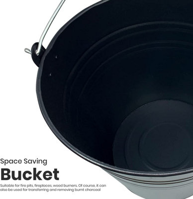 Black Metal Coal Bucket with Carry Handle - 5