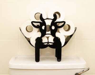 Black Metal Cow Toilet Roll Holder