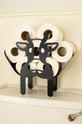 Black Metal Cow Toilet Roll Holder - 1