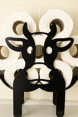 Black Metal Cow Toilet Roll Holder - 3