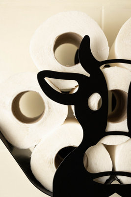 Black Metal Cow Toilet Roll Holder - 4
