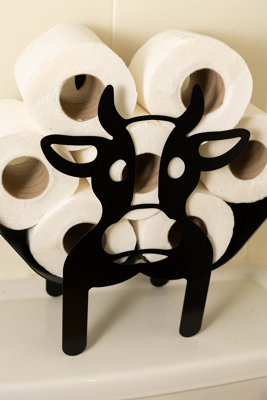 Black Metal Cow Toilet Roll Holder - 6