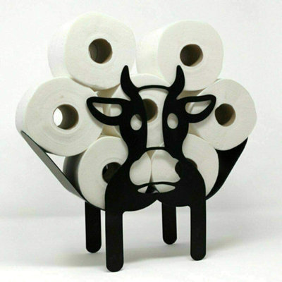 Black Metal Cow Toilet Roll Holder - 9