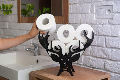 Black Metal Deer Toilet Roll Holder