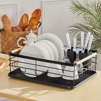 Black Metal Dish Drying Rack Dish Drainer Rack Dish Storage Shelf with Drainboard