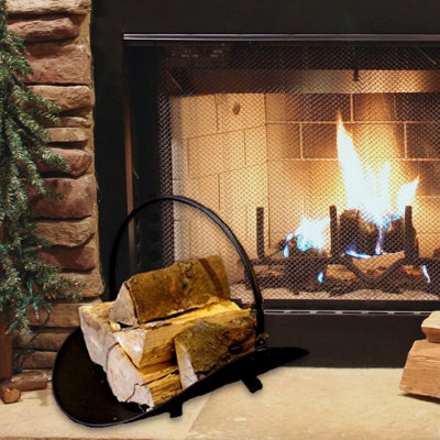 Black Metal Firewood Log Holder with Handle - 4