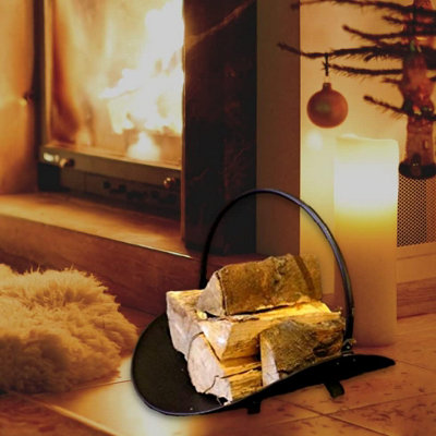 Black Metal Firewood Log Holder with Handle - 5