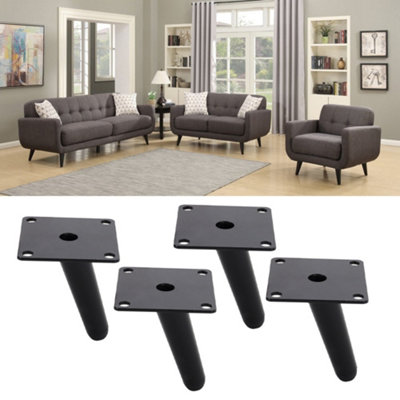 Black Metal Furniture Legs Round Table Legs for Cabinet Sofa Footstool,4 Pcs,H150mm