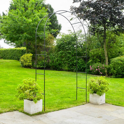 Black Metal Garden Arch 2.4M Decorative Climbing Plant Support Arch Obelisk