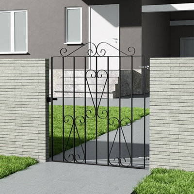 Black Metal Garden Gate with Elegant Scrollwork Classic Swing Design ...