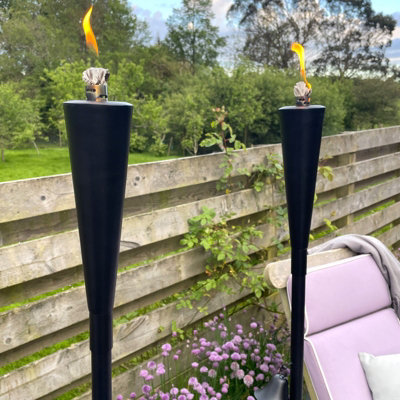 Set Of 4 Glass Citronella Torches With 5-Prong Stake – 59 Inch Adjustable Height, Outdoor Garden & Patio Decor, Multi-Color
