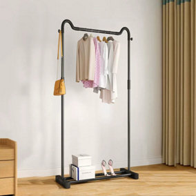Black Metal Garment Clothes Rail Clothing Hanging Rack Clothes Stand with Shoe Storage Shelf