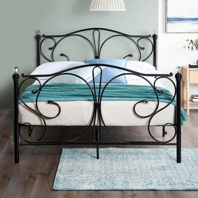 Black Metal King Size Bed Frame Crystal With Pocket Sprung & Memory Foam Mattress