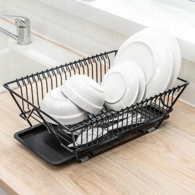 Black Metal Kitchen Dish Drainer Rack Draining Board with Removable Drip Tray DIY at B Q