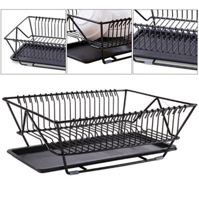 Black Metal Kitchen Dish Drainer Rack Draining Board with Removable Drip Tray DIY at B Q