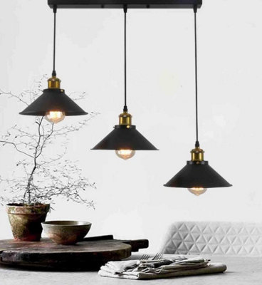 Black Metal Pendant Light 3 Light Chandelier for Kitchen Island, Dining, Living Room