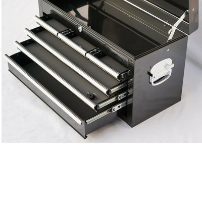 Black Metal Portable Tool Chest 6 Drawers Lockable Box with Carry ...