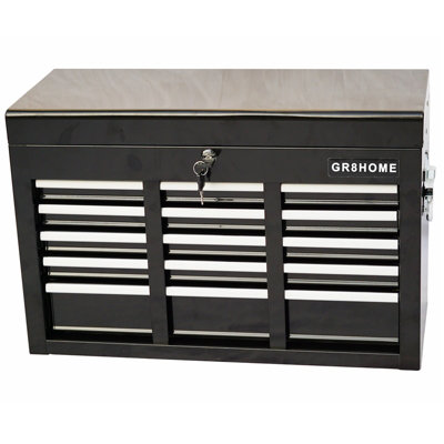 Black Metal Portable Tool Chest 9 Drawers Lockable Box with Carry Handle Drawers