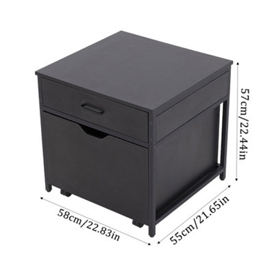 Black Metal Rectangle Mini Fridge Stand with Storage with 2 Drawers